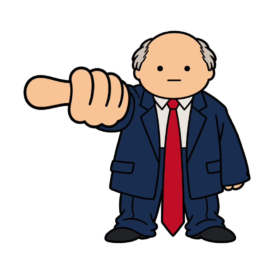 Senator Yea, holding his oversized thumb sideways — undecided.